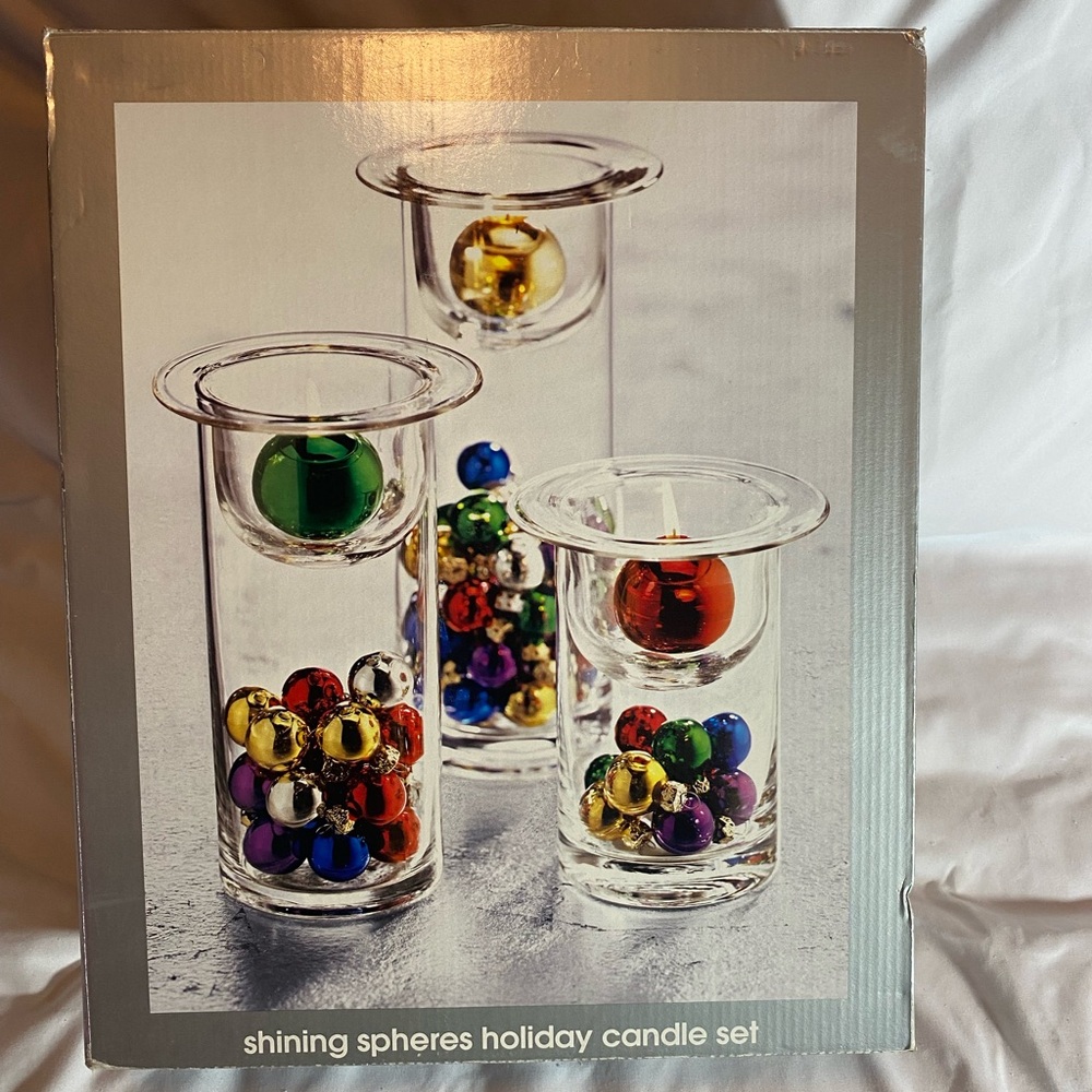 New Open Box JCP Home Collection Holiday Gold Sphere Candle Set